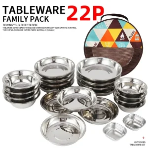 CLS 22-Piece Stainless Steel Camping Tableware Set